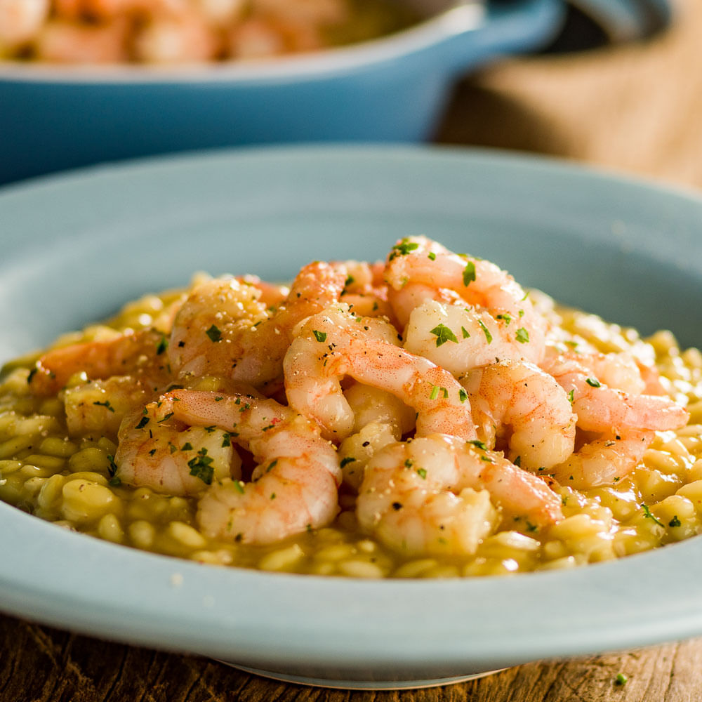 Receita de Risoto de Camarão.
