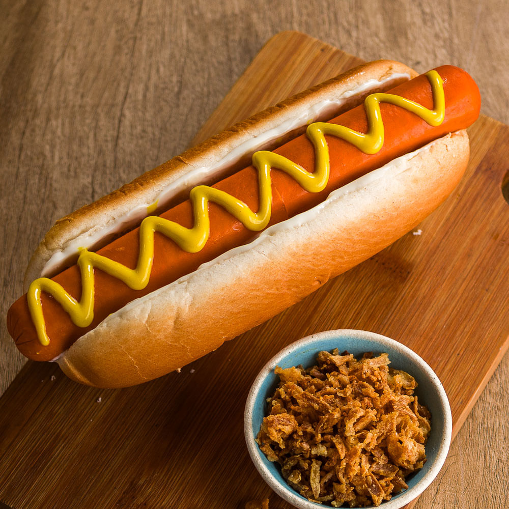 Receita de Hot Dog com Mostarda e Mel e Crispy de Cebola