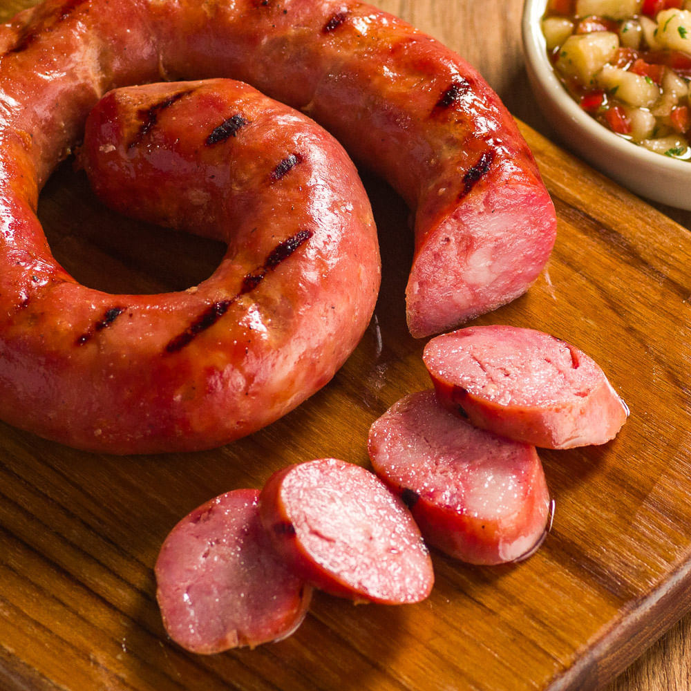 Receita De Linguiça de Pernil com Alho acompanhado de Vinagrete de Banana da Terra