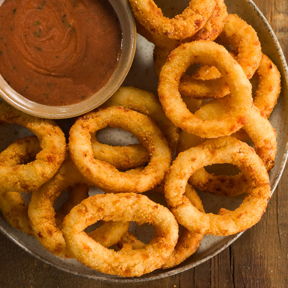 Receita de anéis de cebola com molho agridoce