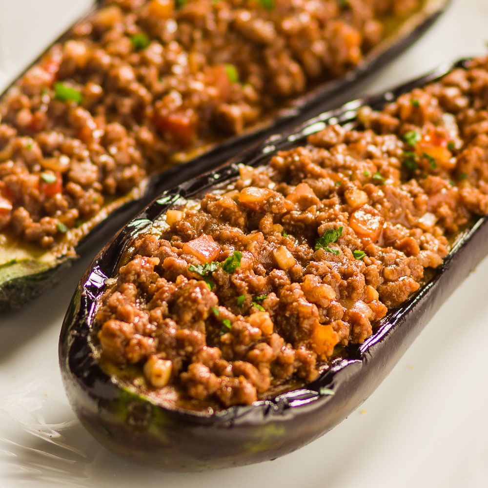 Receitas de Berinjela recheada de Carne Moída