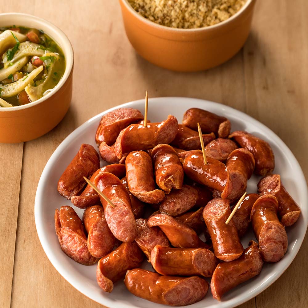 Linguiça Defumada Fininha com Vinagrete de Alcachofra Swift