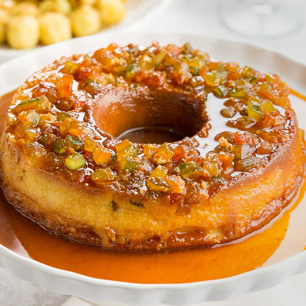 Receita de Pudim de pão com frutas cristalizadas