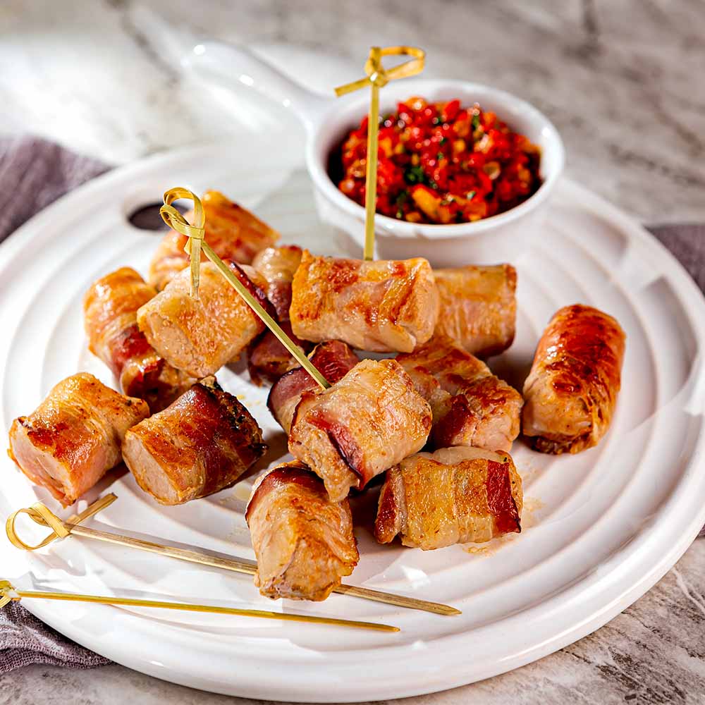 Receita de Filé-Mignon Suíno Aperitivo com Molho de Pimentão