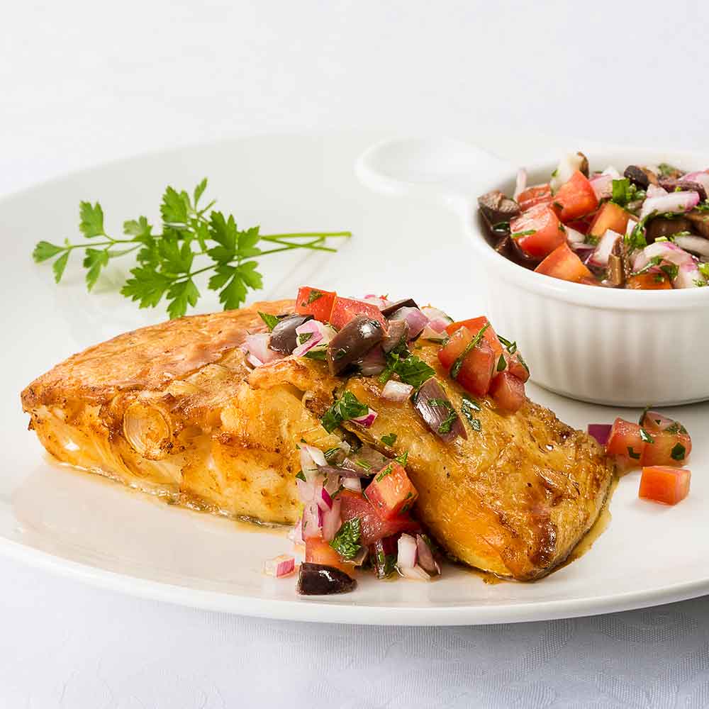 Receita de Bacalhau Grelhado com Vinagrete de Azeitona Preta