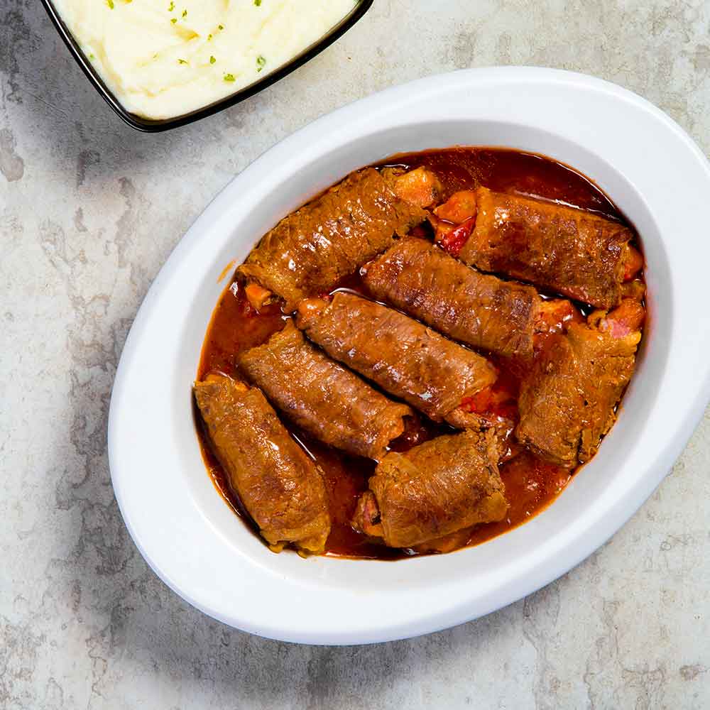 Receita de Bife a Rolê com Purê de Batatas