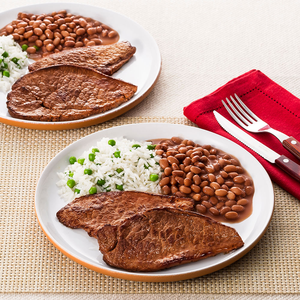 Receita de Bife de Patinho com Arroz e Feijão