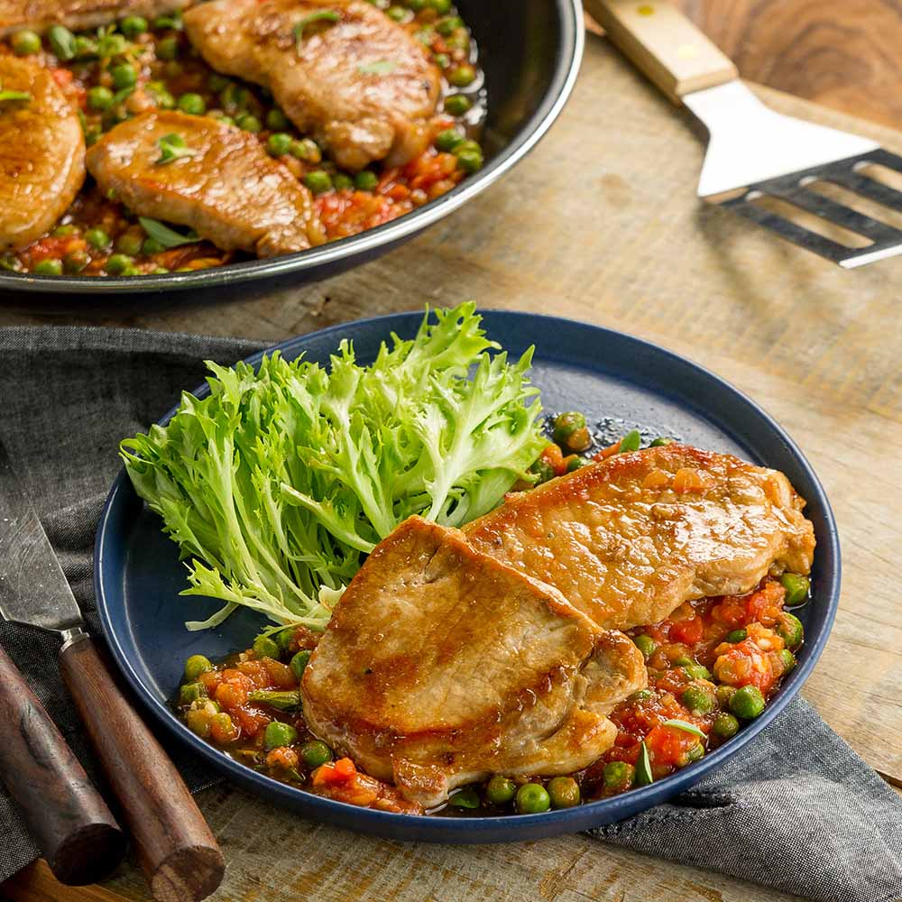Receita de Bife de Lombo com Molho de Tomate e ervilhas