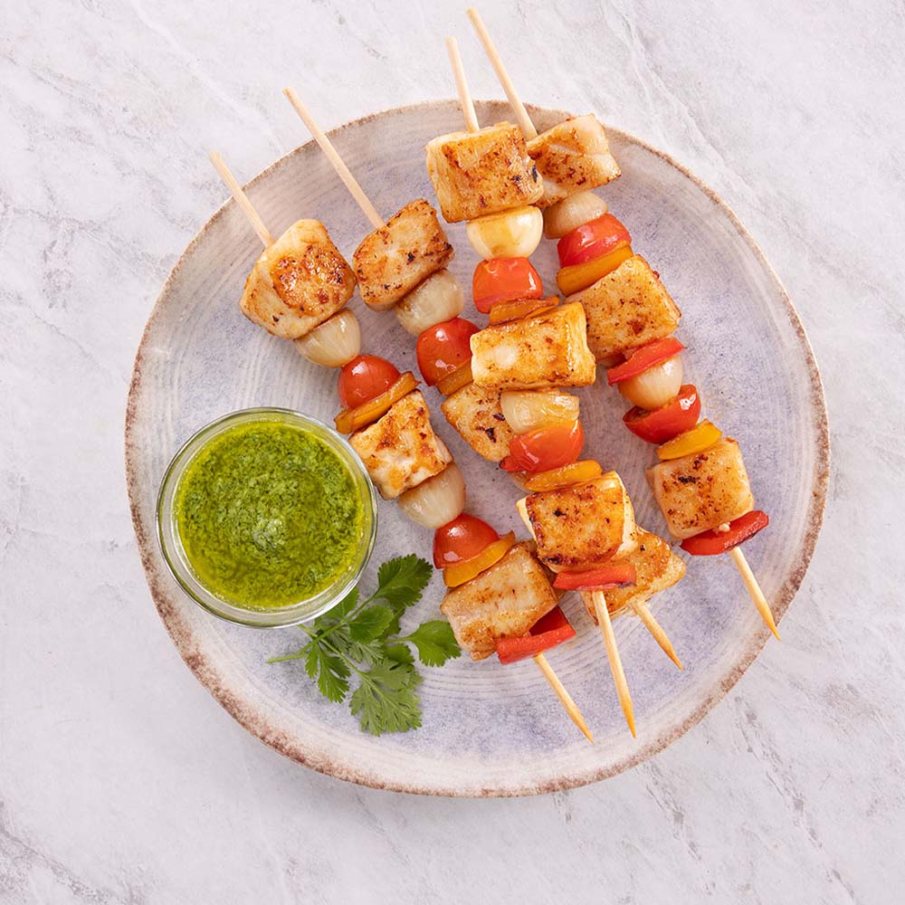 Receita de Brochete de Lombo de Pirarucu ao Pesto de Coentro
