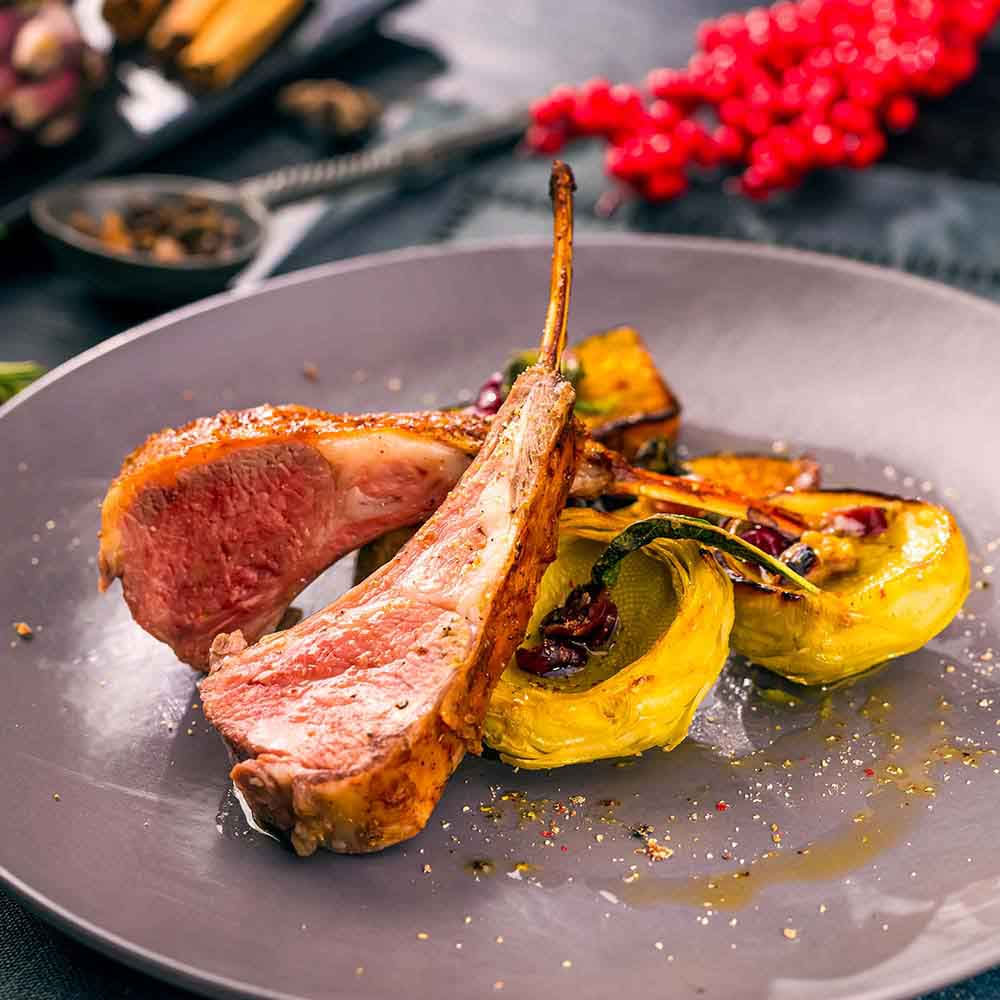 Receita de Carré no forno com Sálvia Alcachofra e Abóbora