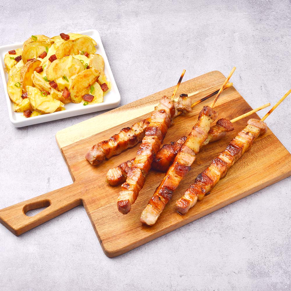 Receita de Espetinho de Panceta Sem Pele Swift com Batatas