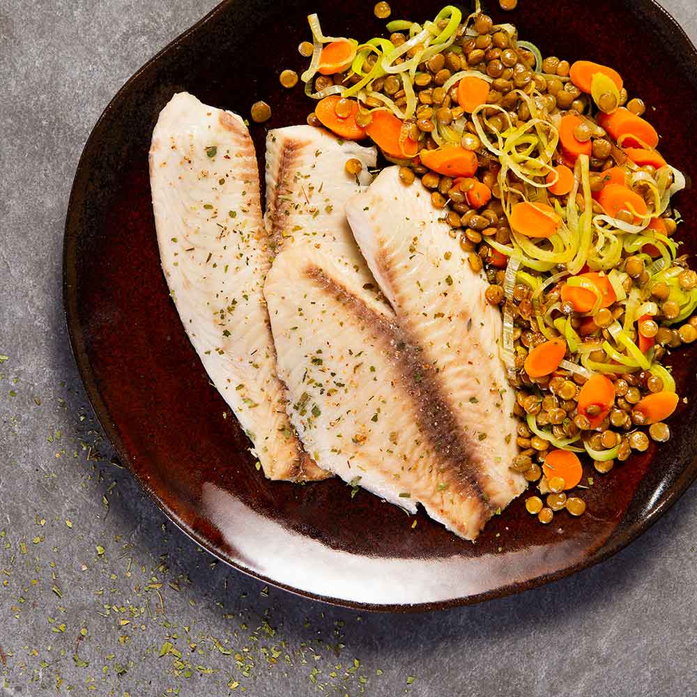 Receita de Filé Saint Peters Grelhado com Lentilha e Ervas