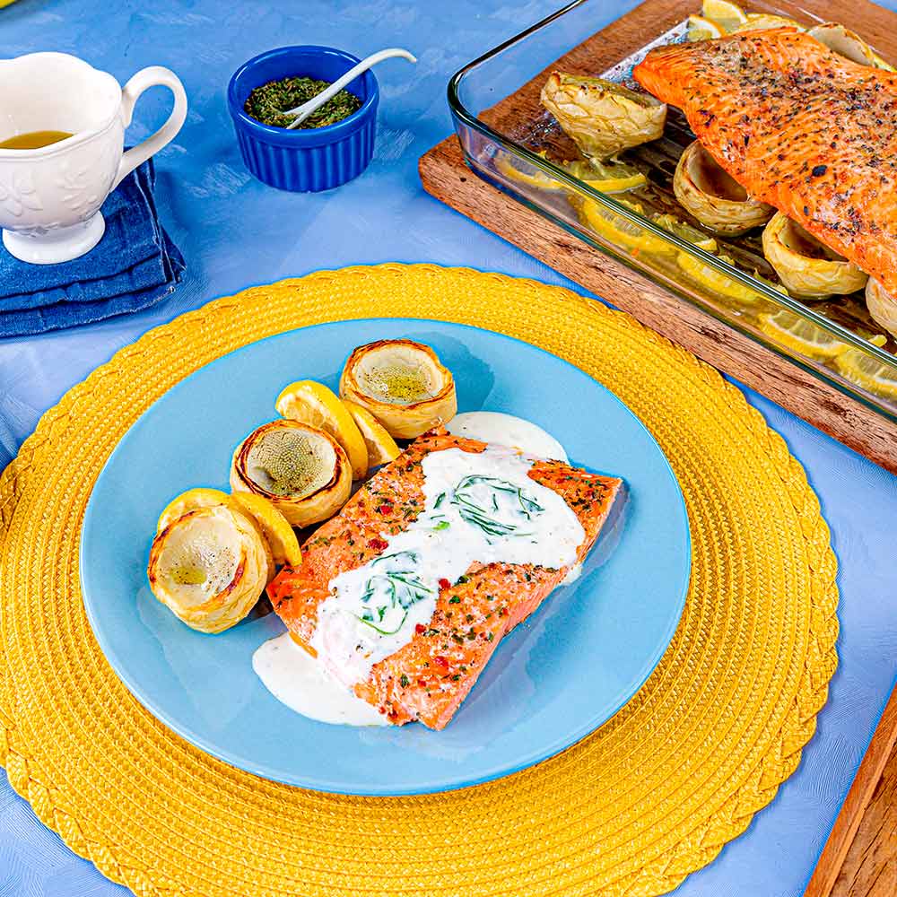 Receita de Filé de Truta da Patagônia Assado com Alcachofras