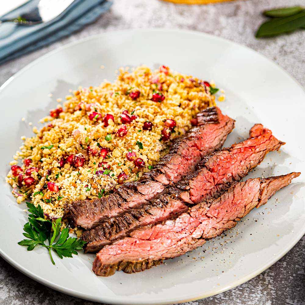 Receita de Fraldinha Red na manteiga com farofa de romã