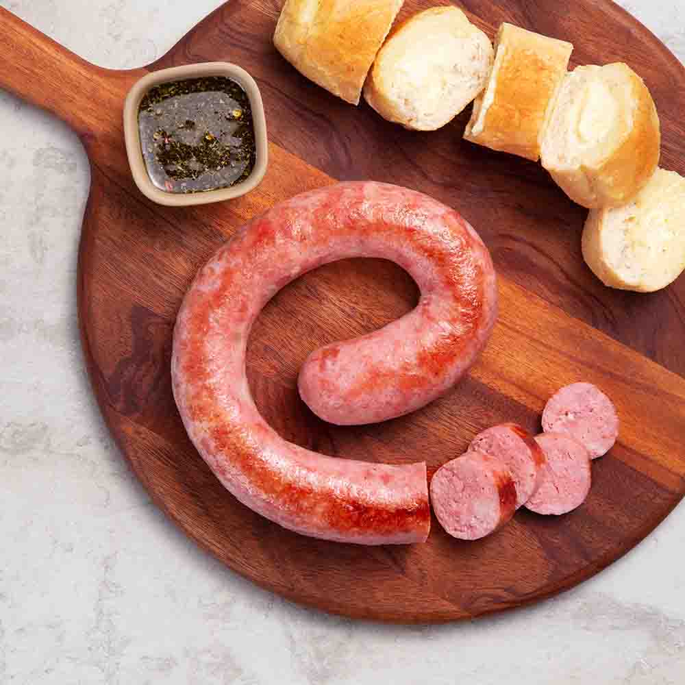 Receita de Linguiça de lombo com chimichurri e pão de alho picante
