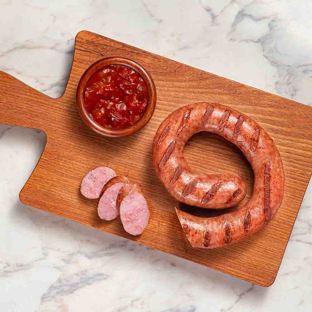 Linguiça de pernil e alho com catchup caseiro