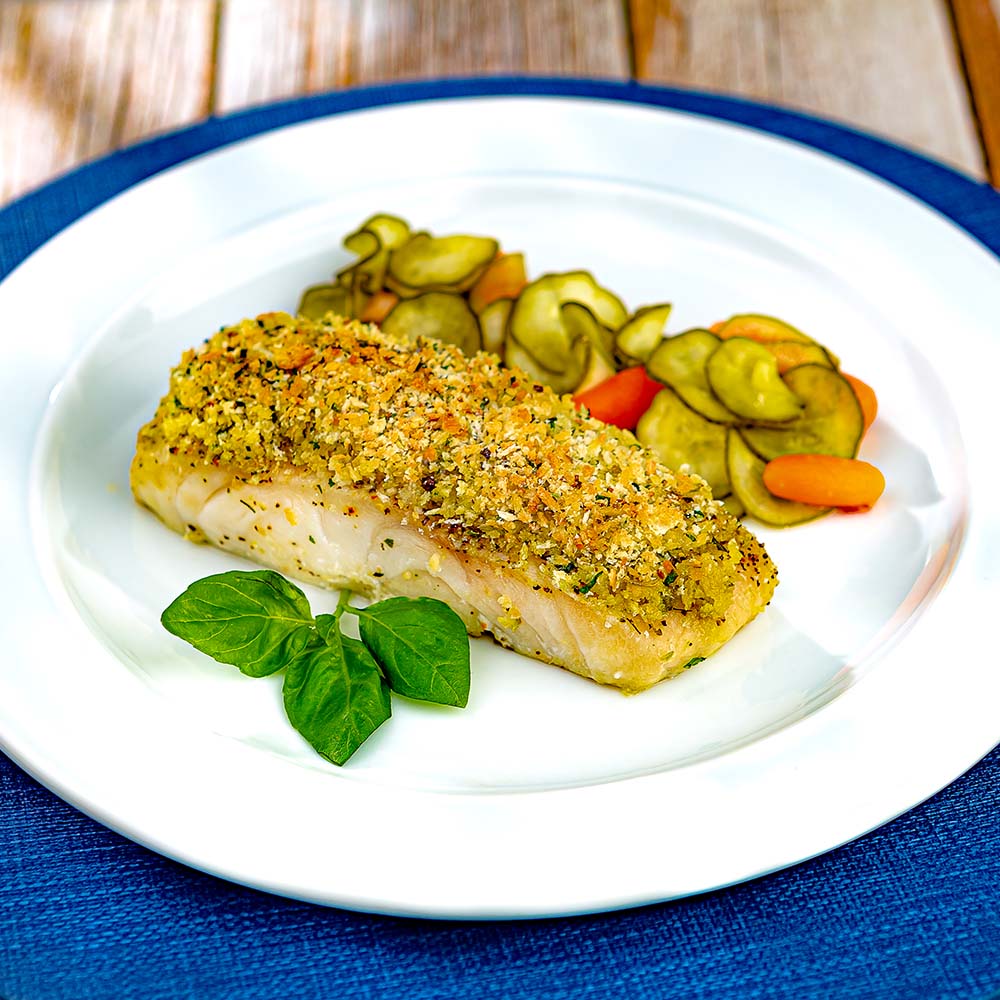 Pescada Amarela em Crosta de Ervas com Picles