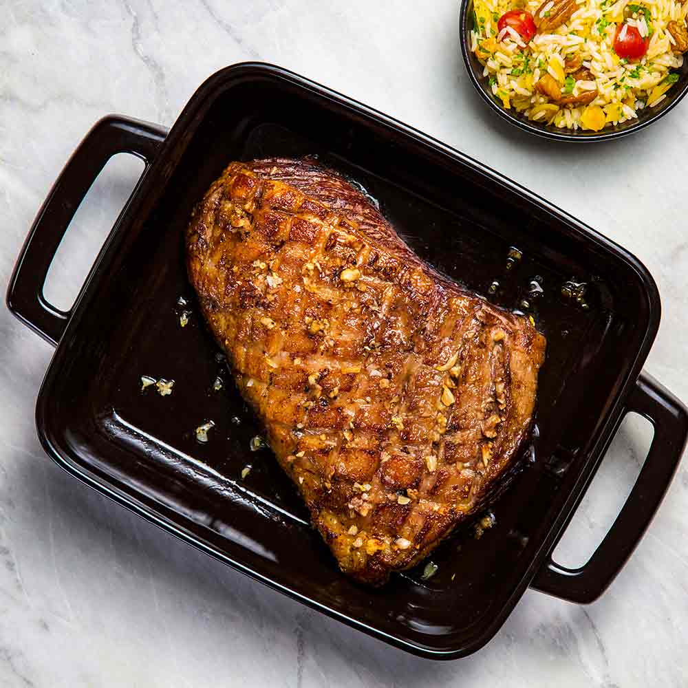 Picanha Nobre Ouro com crosta de alho e arroz com nuts