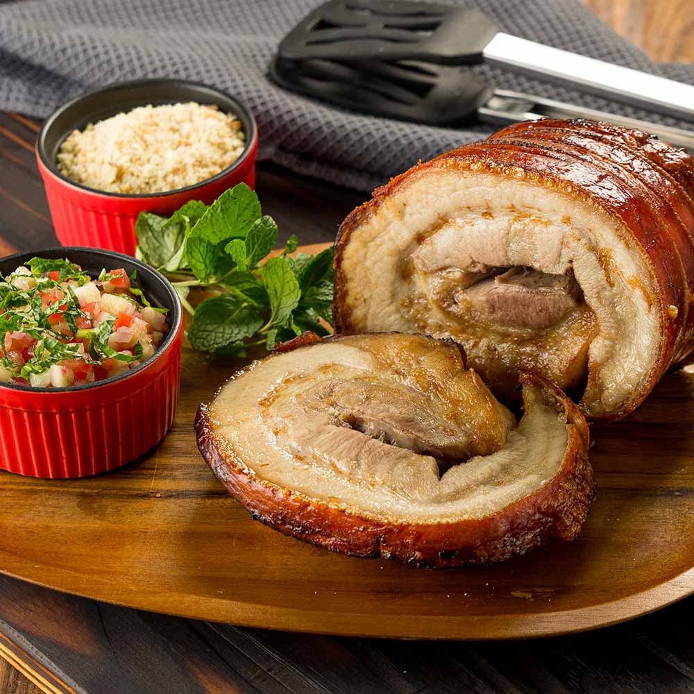 PORCHETTA PREMIUM COM VINAGRETE DE ABACAXI E HORTELÃ