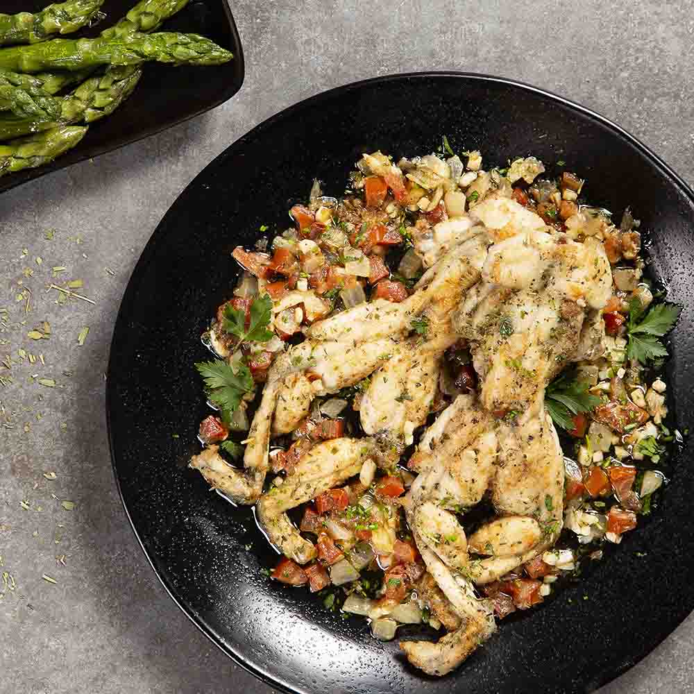 Rã Provençal com salada de aspargos