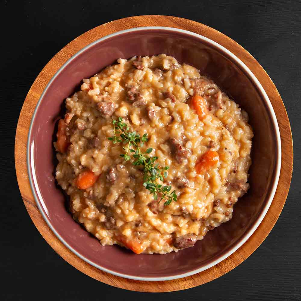 Risoto de Linguiça com Cebola Caramelizada