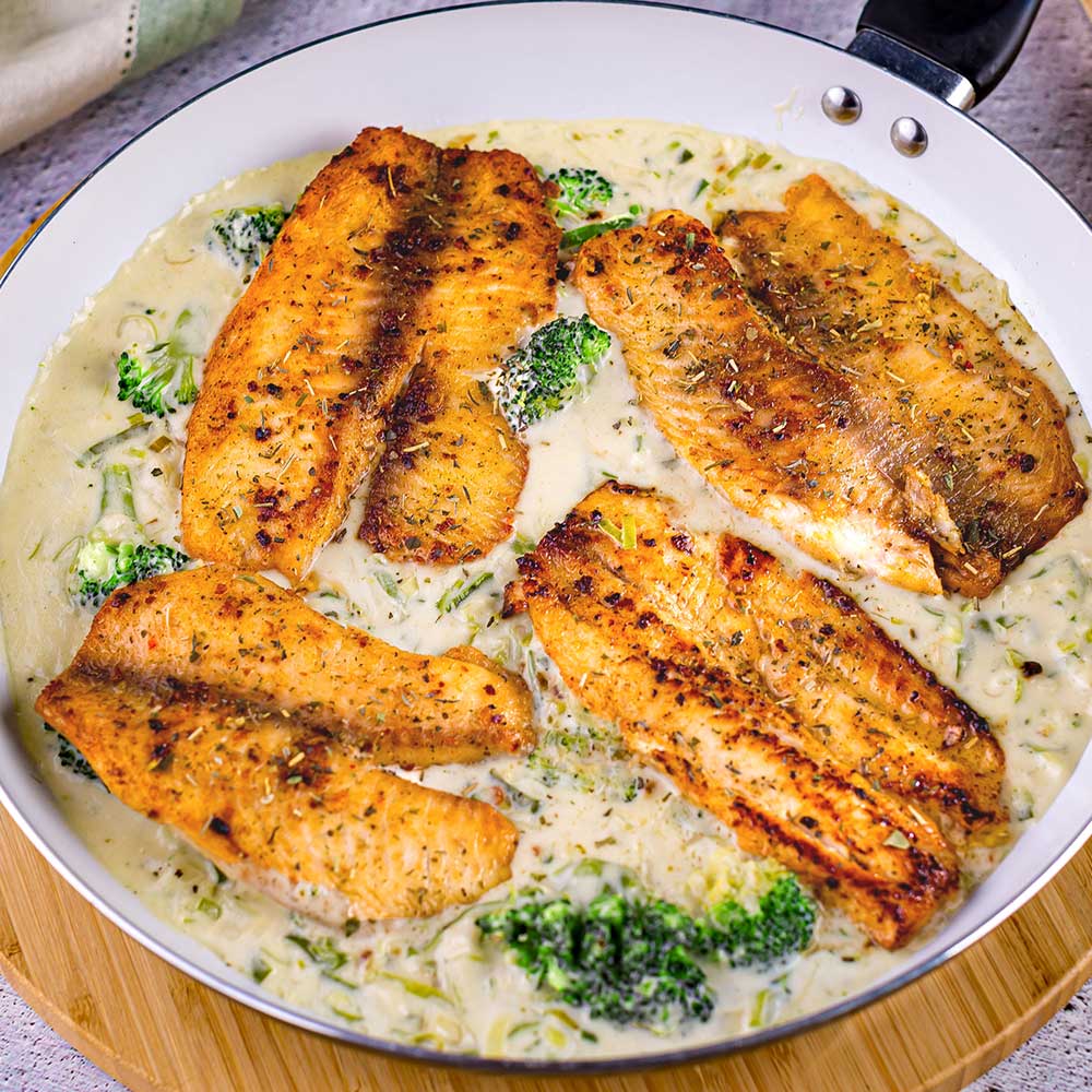 Receita de Saint Peters com Molho de Alho-Poró e Brócolis