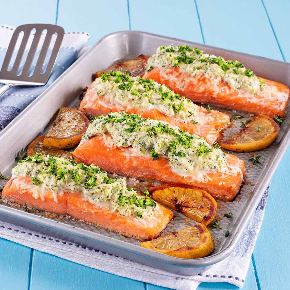 Salmão Recheado com Creme de Brócolis e Parmesão