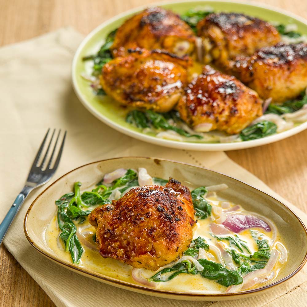 Sobrecoxa de Frango Grelhado com Cebolas