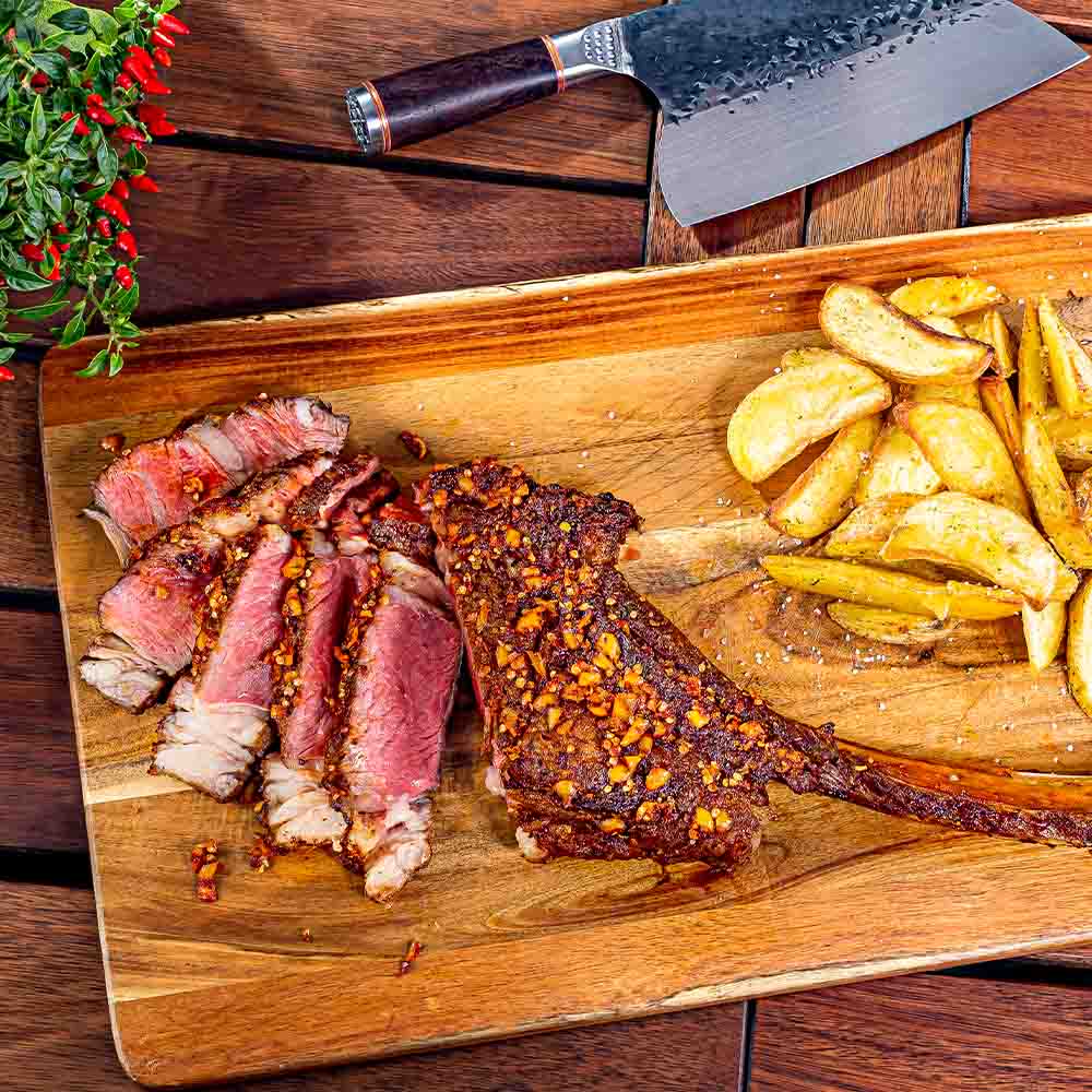 Receita de Tomahawk na Capa de Pimentas e Batatas Tostadas